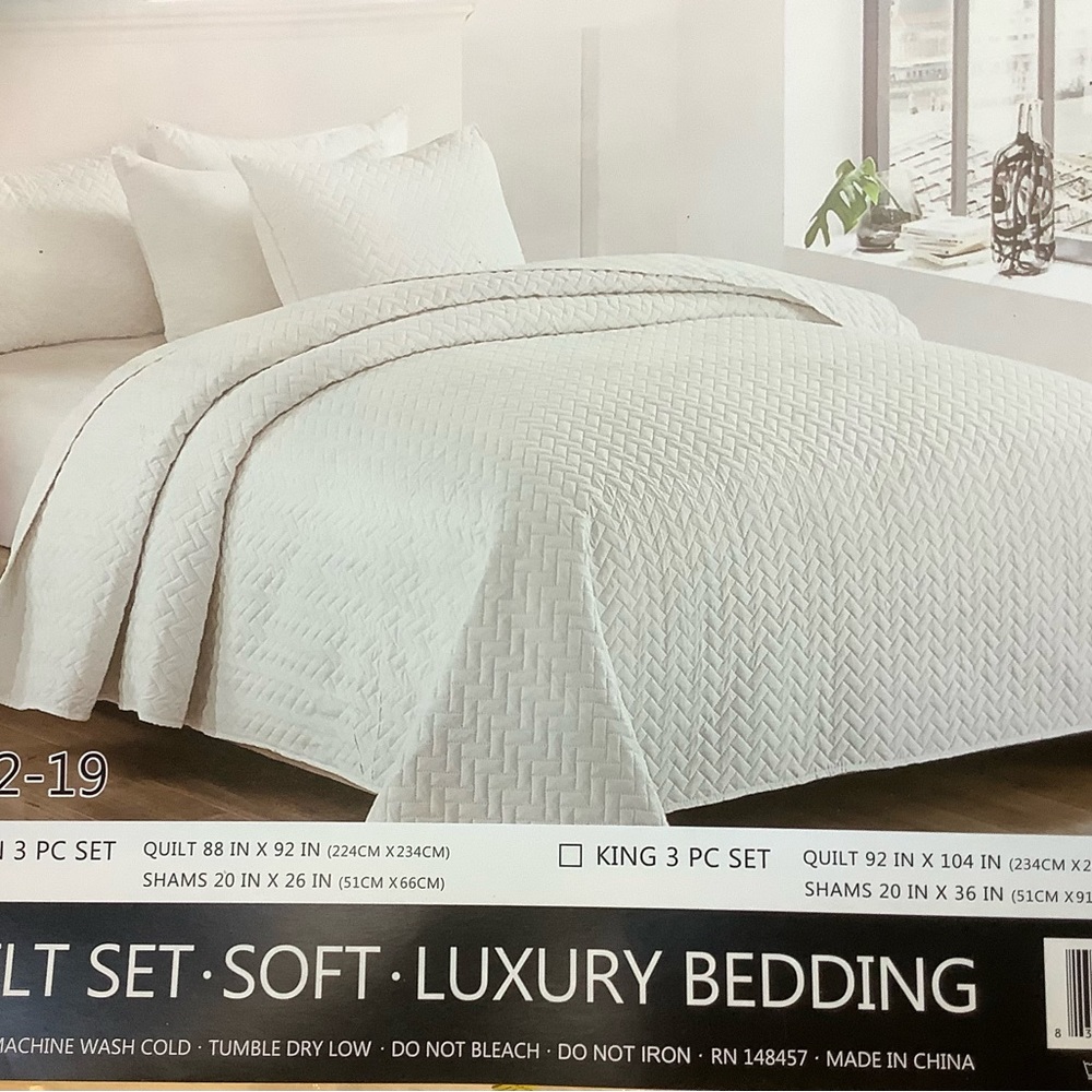 JML 3-Piece WHITE Queen Quilt Set with Pillow Shams Soft Luxury Bedding
